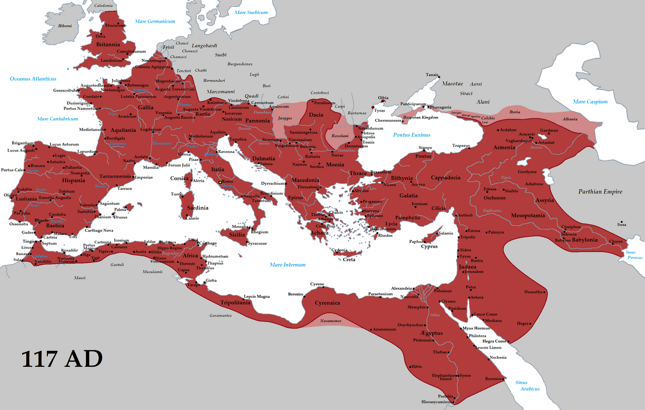Map of the Roman Empire under Trajan