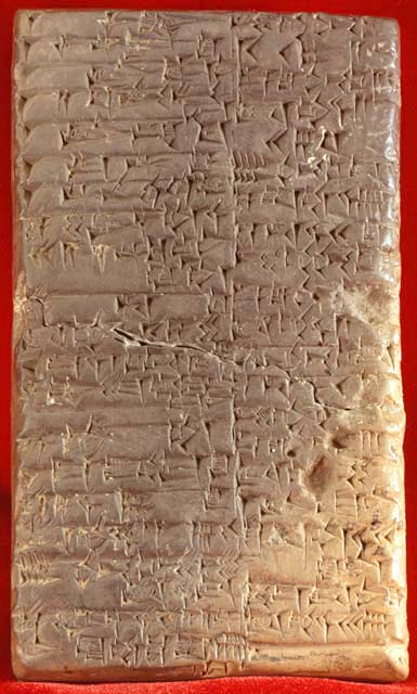 Close-up of cuneiform script pressed into clay tablet